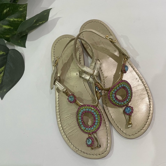 Paola Florenza Gold sandals with bluestone - Picture 3 of 9